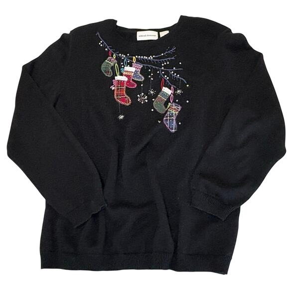 Embroidered & Beaded Christmas Sweater Women's L | Black Alfred Dunner Holiday - Picture 1 of 10